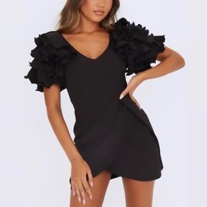 PrettyLittleThing Black Ruffle Frill Sleeve V Neck Bodycon Dress